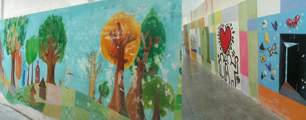 ▲ ⓒ대신중 미완성 벽화 개선 전후.