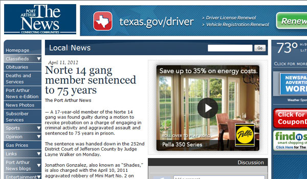 ▲ 2011년 4월 '노르데 14 조직원에게 징역 75년을 선고했다'고 보도한 美지역언론 보도.