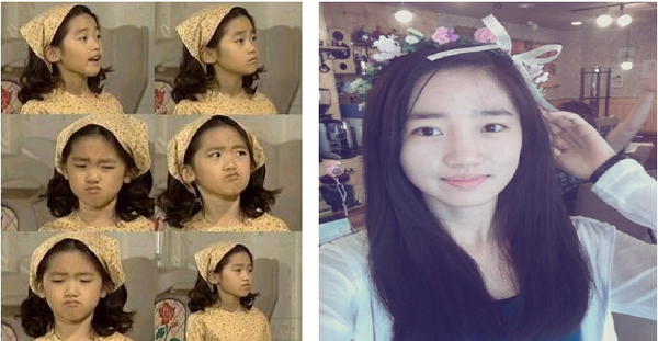 ▲ 왼쪽 매직키드 마수리 시절 한보배, 오른쪽 최근 한보배의 모습ⓒ매직키드마수리 캡쳐/ 한보배 트위터