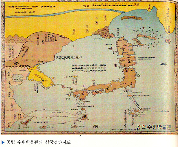 ▲ 국내 여기저기 돌아다니는 변조품 <삼국접양지도> 대마도 색깔을 일본과 같게 칠한 것.