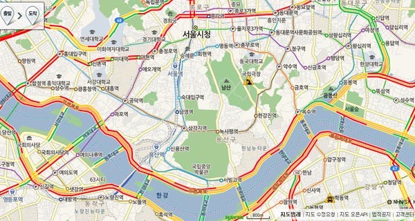 ▲ 31일 오후 7시 40분 서울 도심주변 실시간 교통상황. 이렇게 시민들을 불편하게 만들면서 어떻게 지지를 얻으려는 걸까.