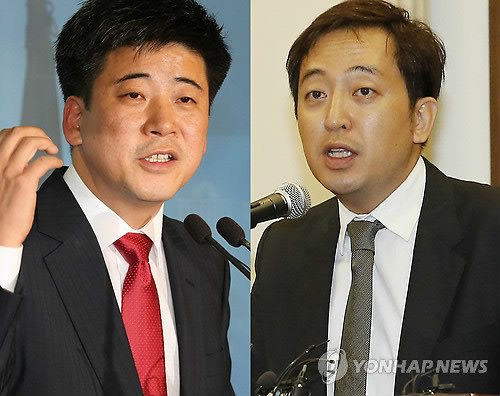 ▲ 안철수 교수의 대선불출마 종용 문제로 6일 기자회견을 한 안철수 교수측 금태섭 변호사(왼쪽)와 새누리당 박근혜 대선후보 공보단의 정준길 공보위원. ⓒ 연합뉴스