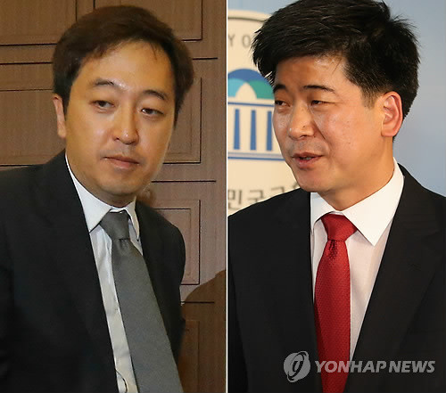 ▲ 안철수 교수의 대선불출마 종용 문제로 6일 기자회견을 한 안철수 교수측 금태섭 변호사(왼쪽)와 새누리당 박근혜 대선후보 공보단의 정준길 공보위원. 2012. 9. 6 ⓒ 연합뉴스