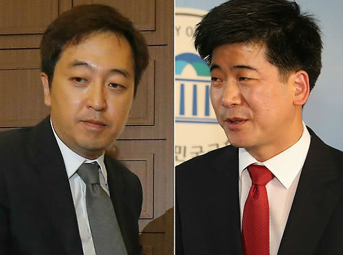 ▲ 안철수 교수의 대선 불출마 종용 문제로 6일 기자회견을 연 안철수 원장 측 금태섭 변호사(왼쪽)와 새누리당 박근혜 대선후보 공보단의 정준길 공보위원. ⓒ연합뉴스