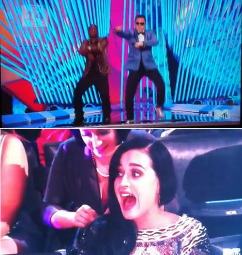 ▲ ‘2012 MTV 비디오 뮤직 어워드(VMA)’ 시상식에서 ‘말춤’을 추는 가수 싸이 ⓒ조선닷컴