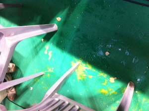 ▲ 9일 충무체육관에서 열린 세종ㆍ대전ㆍ충남 순회경선장. 대의원 투표에 앞서 이해찬 대표의 인사말이 시작되자 일부 당원들은 2층 대의원석에서 뛰어 내려와 무대위로 진입하려고 시도, 경호원과 몸싸움을 벌였다. 일부 당원들은 