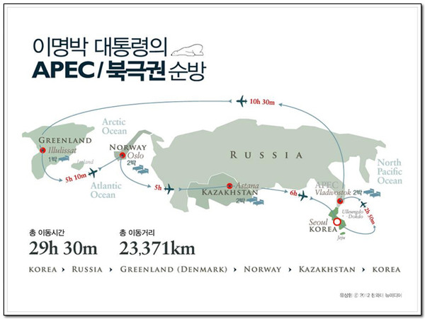 ▲ 북극권 국가를 방문한 이명박 대통령이 녹아내리는 빙하를 바라보고 있다. ⓒ 뉴데일리