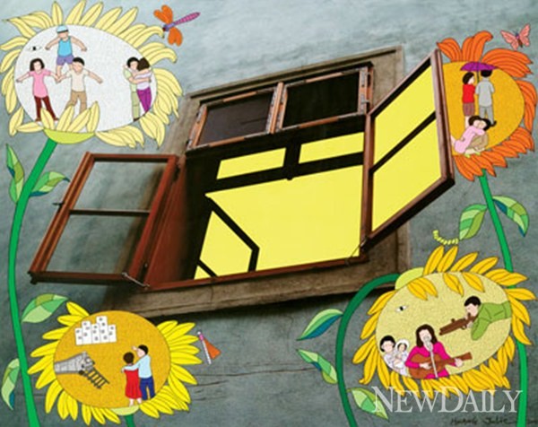 ▲ 식물학,mixed media, acrylic on canvas, 162x130 2011 ⓒ 황주리