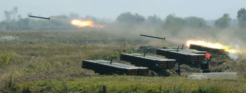 ▲ 북한군 미사일 발사 훈련.