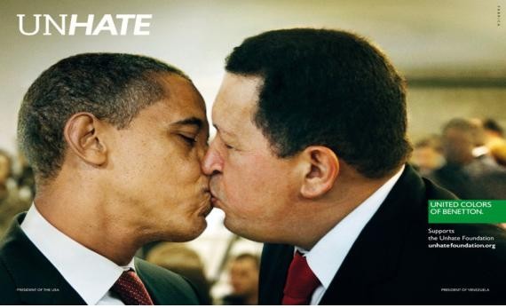 ▲ [프레스부문 그랑프리] 베네통의 '미워하지 않기(Unhate)'시리즈중 미국 오바마대통령과 베네수엘라의 차베스대통령 키스장면.
