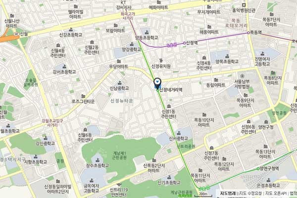 ▲ 신정네거리역 부근의 지도. 아파트와 교육시설이 많은 지역이다.[네이버 지도 캡쳐]