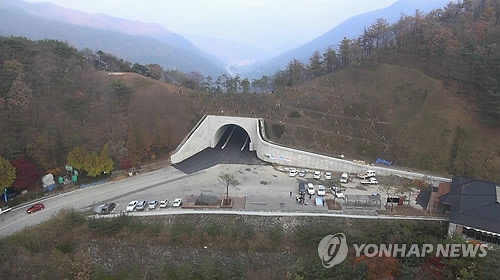 ▲ 15일 복원 공사가 끝나 일반에 공개된 백두대간 이화령 구간의 항공사진. ⓒ 연합뉴스