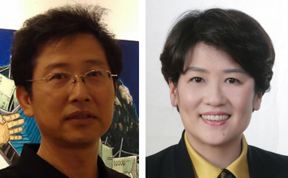 ▲ '박근혜 출산 그림'을 그린 홍성담씨(좌)와 새누리당 강은희 의원(우) ⓒ연합뉴스