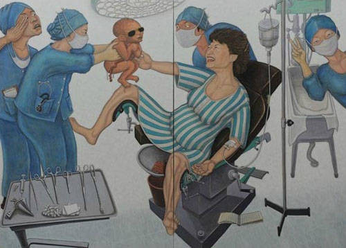 ▲ 홍성담. ‘골든타임-닥터 최인혁, 갓 태어난 각하에게 거수경례하다’