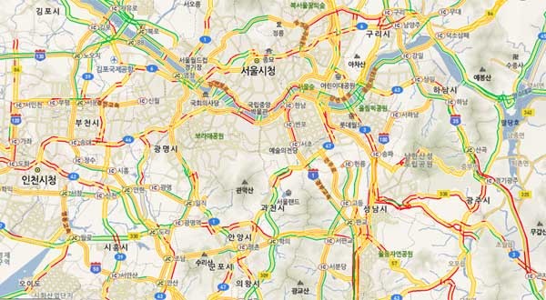 ▲ 5일 오후 8시 현재 수도권 교통상황 캡쳐