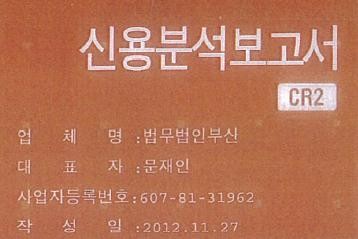 ▲ 법무법인 '부산'의 2009년 신용분석보고서 ⓒ 조원진 의원실