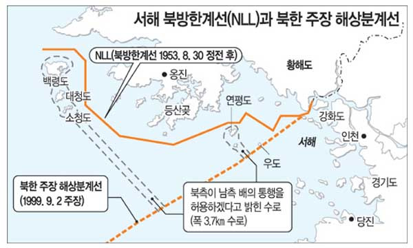 ▲ 2007년 10월 '남북정상회담' 당시 알려진 '남북공동어로수역'과 북한이 주장하는 '해상분계선'의 모습.