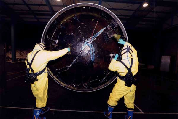 ▲ 북한 미사일 1단 추진체의 연결부위.