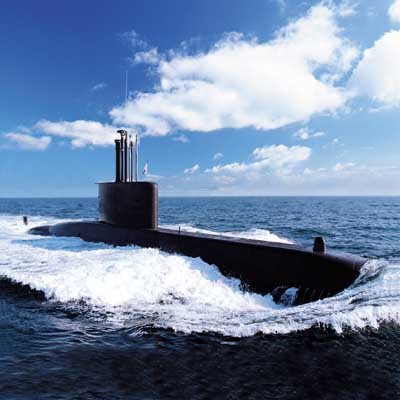 ▲ 대우조선해양이 만든 우리나라 최초의 잠수함 209급. 배수량 1,200톤 규모로 소형에 속한다.