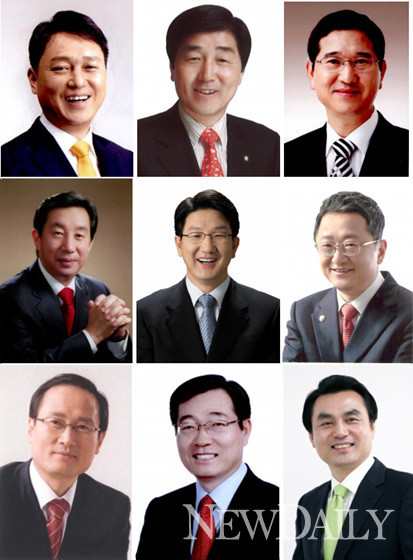 ▲ 국회 예산결산위원회 소속 의원들 중 외유에 나선 9명의 의원들. (왼쪽부터) 첫줄은 민주당 최재성 간사, 새누리당 장윤석 위원장, 새누리당 김학용 간사. 가운데 줄 새누리당 김성태·권성동·김재경, 마지막 줄 민주당 홍영표·민홍철·안규백 의원. ⓒ 뉴데일리