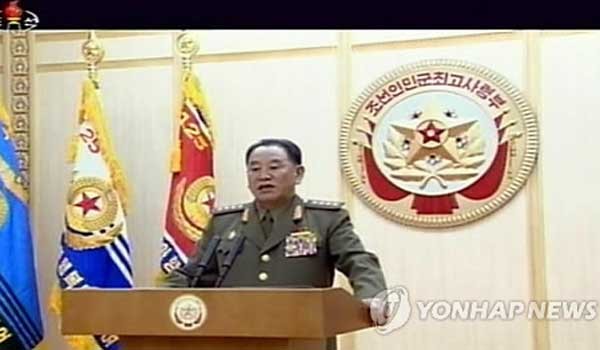 ▲ 지난 5일 조선중앙TV에 나와 협박성명을 하는 김영철 정찰총국장.[사진: 연합뉴스]