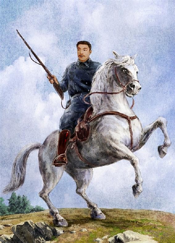 ▲ 말 탄 안중근 장군 초상화(필자 제공)