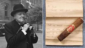 ▲ 시가를 즐긴 영국의 처칠 수상. 오른쪽은 그가 피우다 남긴 시가 꽁초.