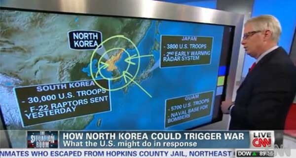 ▲ CNN의 북한 도발시 미군 대응시나리오 보도 장면 캡쳐. 주요 외신들이 북한의 '핵공격 협박'을 비중있게 다루고 있다.