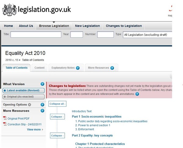 ▲ 영국 국립문서서비스에서 캡쳐한 영국 '평등법' 사이트 . 엄청난 양이다.