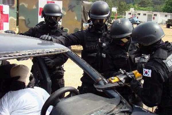 ▲ 육군 8군단 헌병 특임대 요원들의 구출작전 훈련. 이들을 전문적인 경호요원이라 부르기는 애매하다.