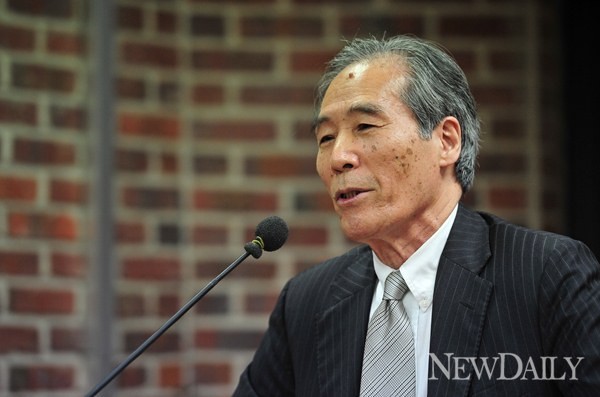 ▲ 11일 중구 정동제일교회 아펜셀러홀에서 열린 제27회 [이승만포럼]에 발표자로 나선 김지호 전 회장.ⓒ정상윤 기자