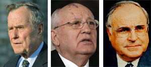 ▲ 독일 통일 공로상 받은 3인, 부시, 고르바초프, 콜.