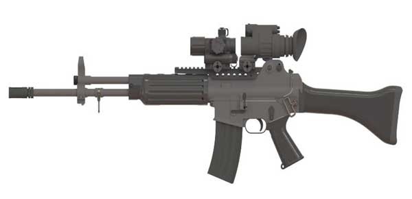▲ 야간용 개인화기조준경을 K2 소총에 장착한 모습.