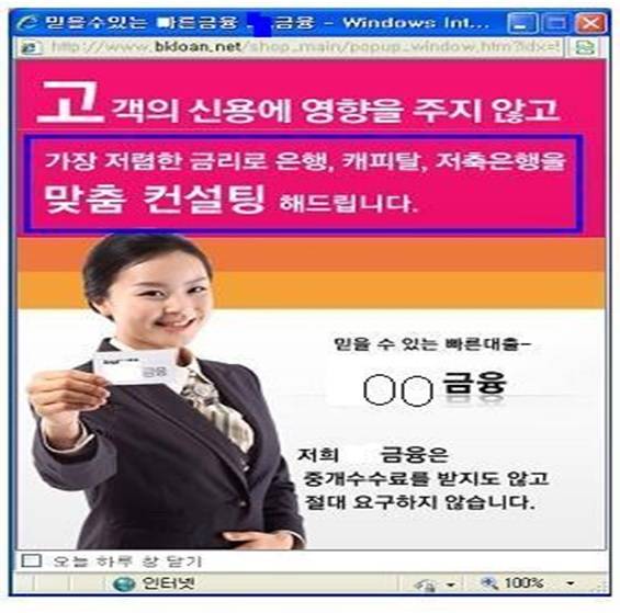 ▲ 은행 등 금융기관 대출이 가능하다는 문구 기재한 불법광고 사례