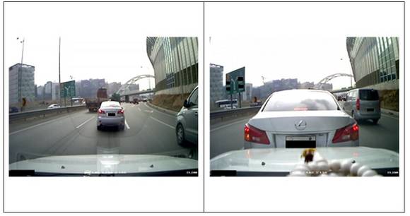 ▲ 고의추돌 유도 제보: 사고 도로는 차량 소통이 충분히 원활했으며, 돌발상황 등 급제동할 특별한 이유가 없었지만 사기범은 급제동 해 사고를 유발했다.