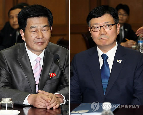 ▲ (사진=연합뉴스) 6일 북측 판문점 통일각에서 열린 남북 당국간실무회담에서 우리 측의 재발방지 약속 요구에 북측은 묵묵부답으로 일관하고 있다. 사진은 우리측 수석대표인 서호(오른쪽) 통일부 남북협력지구지원단장과 북측 수석대표인 박철수 중앙특구개발지도총국 부총국장.