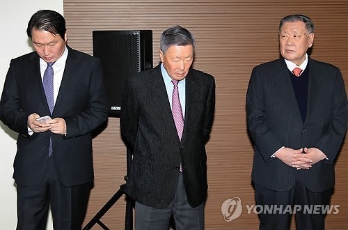 ▲ 왼쪽부터 최태원, 구본무, 정몽구 회장. ⓒ연합뉴스