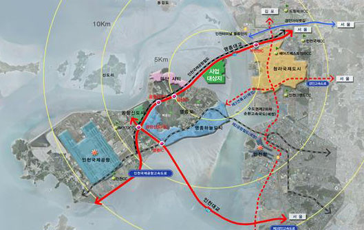 ▲ ▲ 영종도 투기장 위치. 영종대교 중간 초록색 부분이 사업대상지이다. ⓒ