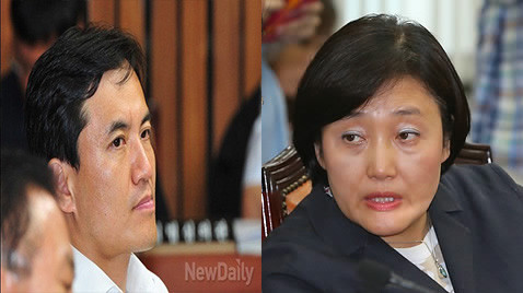 ▲ 김진태 새누리당 의원과 박영선 민주당 의원.