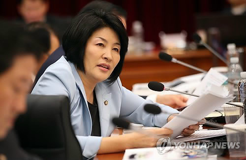 ▲ 손인춘 새누리당 의원이 24일 충남 계룡대에서 열린 국회 국방위의 육군본부 국정감사에 참석한 권오성 육군참모총장에게 여군의 복무여건 개선을 주문하고 있다.ⓒ연합뉴스