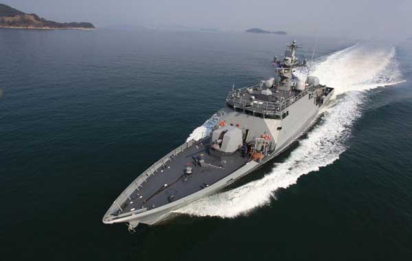 ▲ 11월 4일 해군에 인도한 12번째 유도탄 고속함 홍대선함.