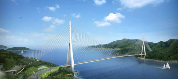 ▲ 인장형 사장교 기술을 적용한 사장교 조감도. 사진=GS건설