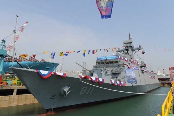 ▲ 13일 진수한 '전북함'과 같은 급인 차기 호위함 '인천함'의 모습.