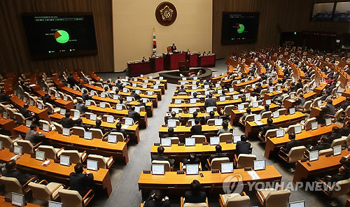 ▲ 지난해 5월 2일 오후 국회 본회의에서 국회 몸싸움 방지를 위한 국회선진화법안이 통과됐다. 국회는 본회의에서 국회의장 지권상정 요건 강화, 신속처리제와 필리버스터제 도입 등을 골자로 하는 국회법 개정안을 표결에 부쳐 투표의원 192명 중 찬성 127명 반대 48명 기권 17명으로 가결됐다. ⓒ연합뉴스