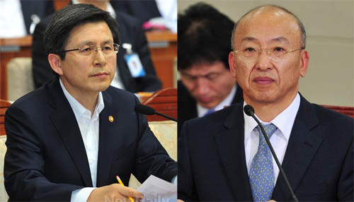 ▲ ▲ 황교안 법무부 장관(왼쪽)과 문형표 보건복지부 장관 후보자 ⓒ 뉴데일리