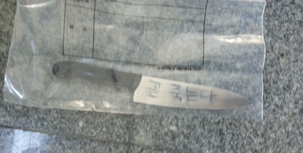 ▲ 2일 새누리당 하태경 의원 사무실에 배달된 살해 협박 식칼. ⓒ뉴데일리