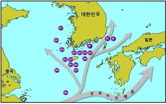 ▲ ▲ 배타적경제수역(EEZ} 및 연근해 어류의 방사성물질 모니터링 지점. / 해양수산부