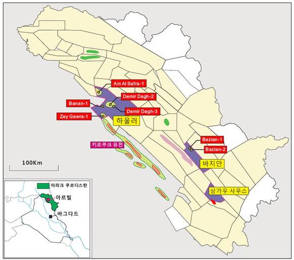 ▲ ▲ 이라크 쿠르드 사업 현황도 및 하울러 광구도. ⓒ 한국석유공사