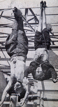 ▲ 처형 후 거꾸로 매달린 무솔리니(左)와 클라라(右)의 시신.