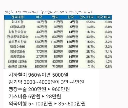 ▲ 온라인에 유포되고 있는 민영화 효과를 주장한 문건. ⓒ 온라인 커뮤니티